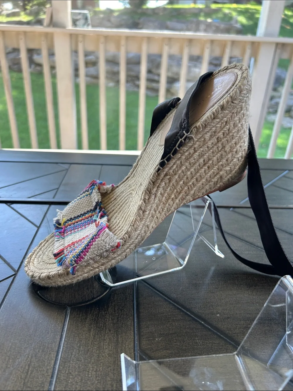 Loeffler Randall Natural Woven Espadrille Wedge with Multicolor Toe Strap